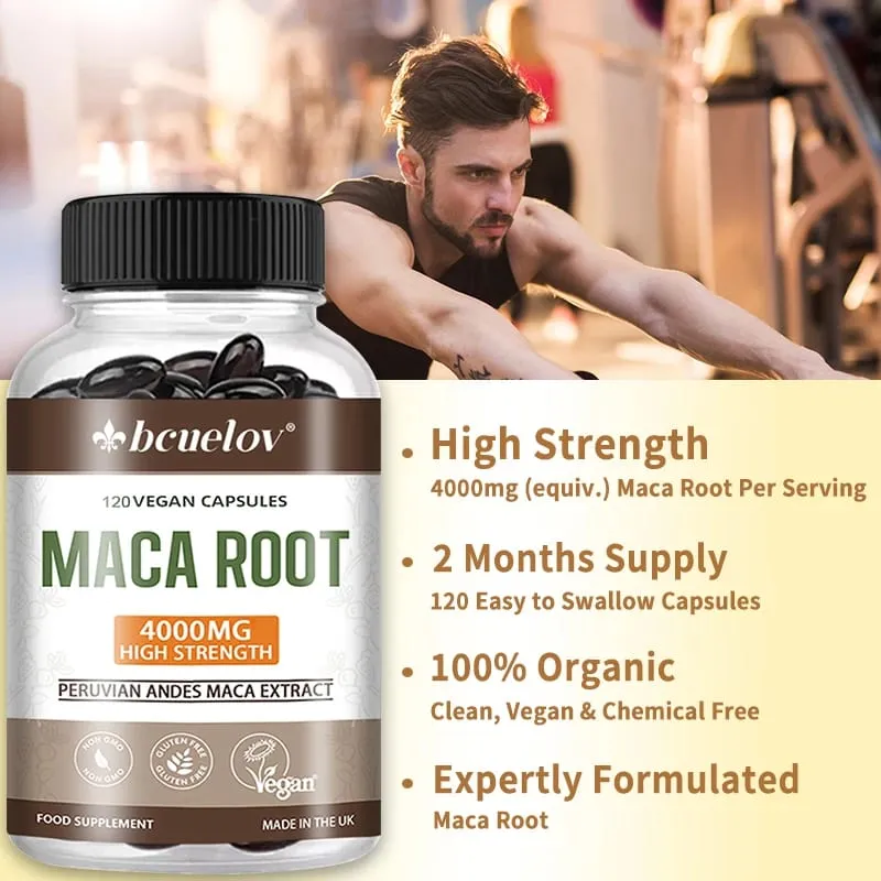 Raiz de Maca Orgânica 4000mg por porção Suplemento energético natural Maca peruana para homens e mulheres Não-OGM sem glúten