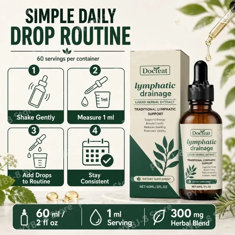 Gotas de drenagem linfática Suplemento de 60ml ajudam a aliviar o inchaço e a saúde do sistema imunológico com cutelos, trevo vermelho e raiz de stillingia