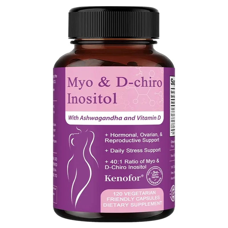 Suplemento de inositol com Ashwagandha melhora a função muscular ovariana Equilíbrio antioxidante de açúcar no sangue 120 cápsulas vegetais