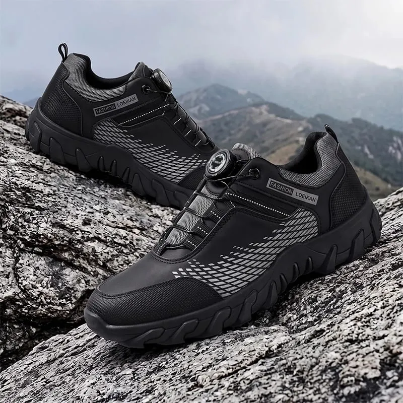 Men Casual Sneakers Rotary Buckle Quick‑Lace Mesh Patchwork Thick Non‑slip Sole Fashion Daily Male Shoes