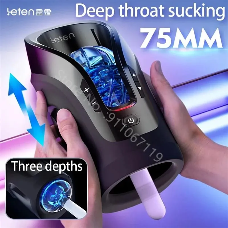 Leten THRUSTING-PRO automático 75mm vibrador telescópico de alta velocidade masturbador masculino máquina sucção masturbação brinquedos sexuais para homem
