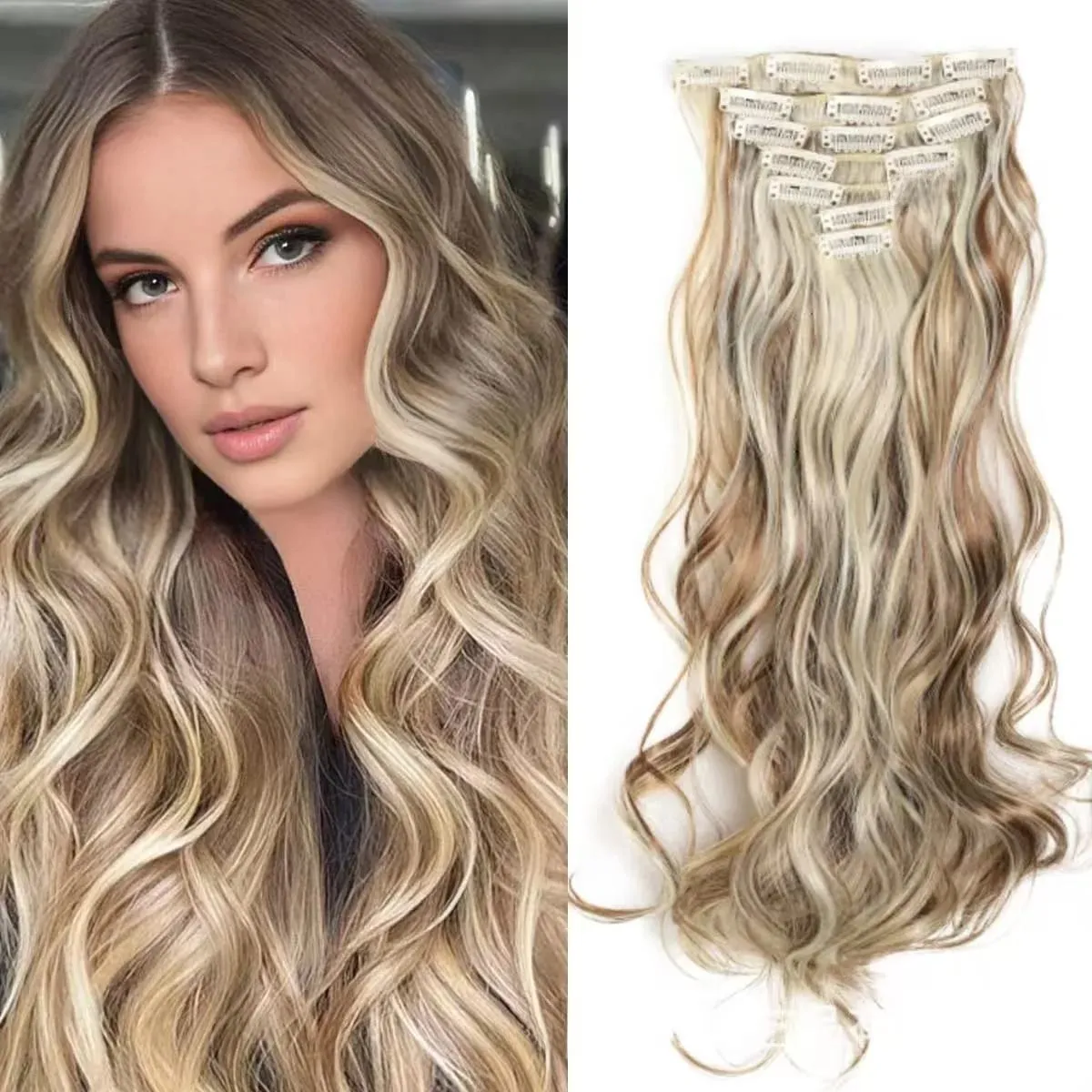 7 Clips In Hair Extensions Long Wave Hairstyle Blck 60-71cm Natural Synthetic Hair Daily Use Hairpiece For Women — image 11