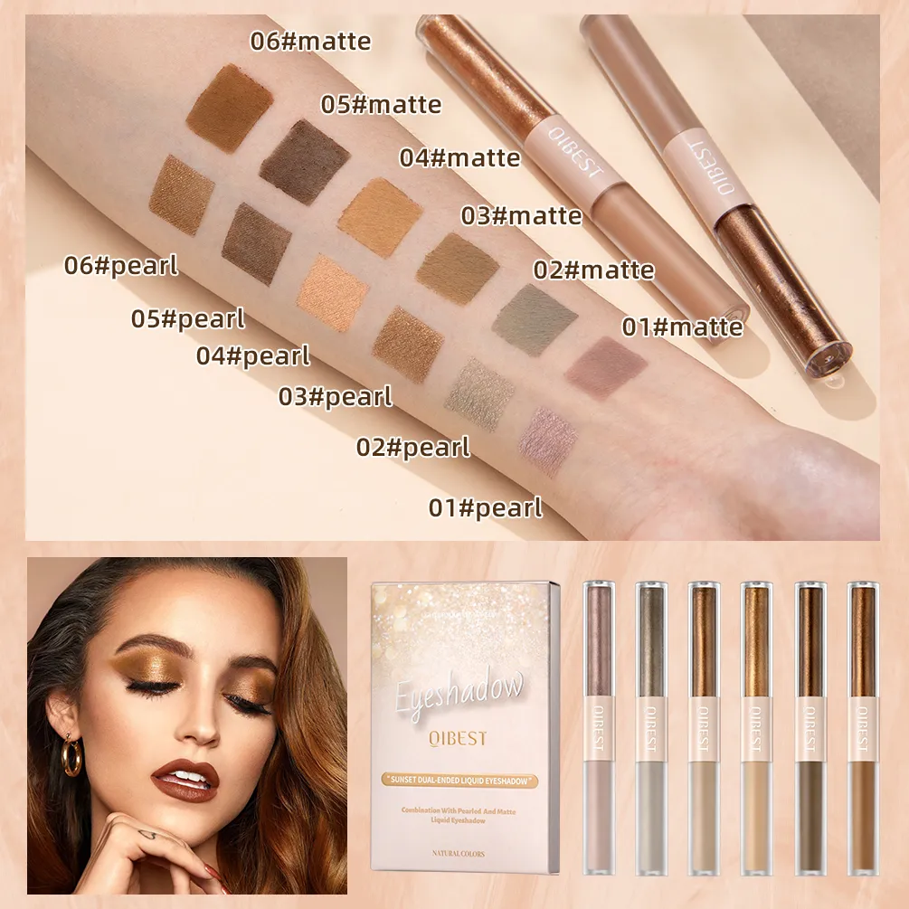 Cabeça dupla glitter fosco sombra de olho vara conjuntos de maquiagem de longa duração shimmer 2 em 1 conjuntos de cosméticos de sombra líquida 6 cores