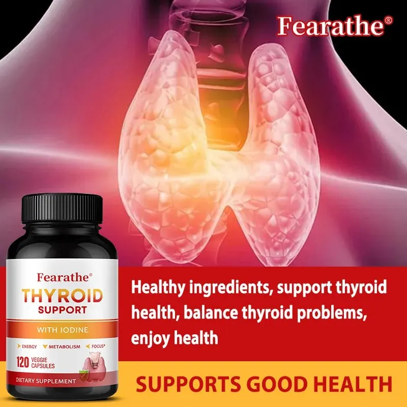 Cápsulas de suporte para tireóide, iodo, magnésio, vitamina b12, complexo, alívio da fadiga, humor, energia, metabolismo e suplemento de foco mental