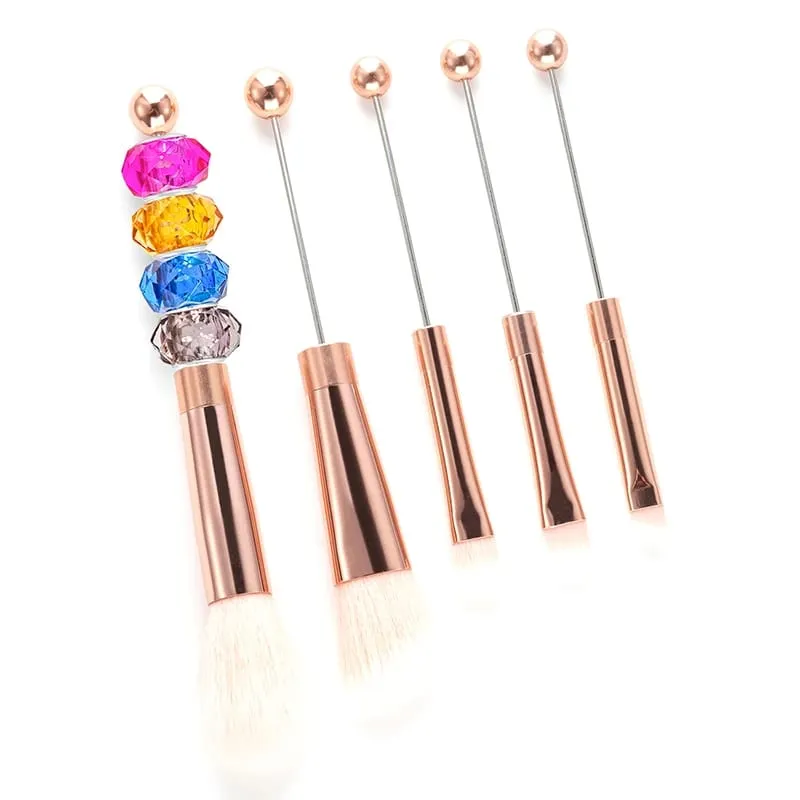 【5 peças pincel de sombra com contas diy pincel cosmético com contas kit de ferramentas de pincéis de maquiagem com cabo de metal durável pincéis de maquiagem para os olhos