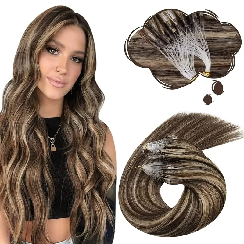 Moresoo Micro Link Hair Extensions Human Hair Micro Loop Hair Cold Fusion 50G Invisible Brazilian PreBonded Remy Micro Ring Hair