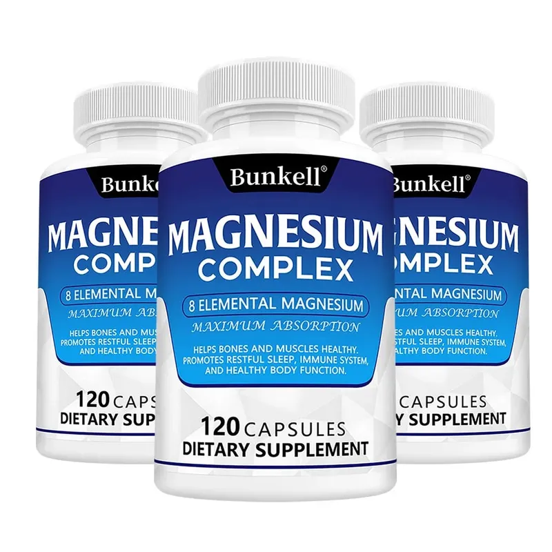 Suplemento Complexo de Magnésio 8 Elemental 1000mg - para Ossos Recuperação Muscular Energia Vegan Não-OGM 120 Cápsulas