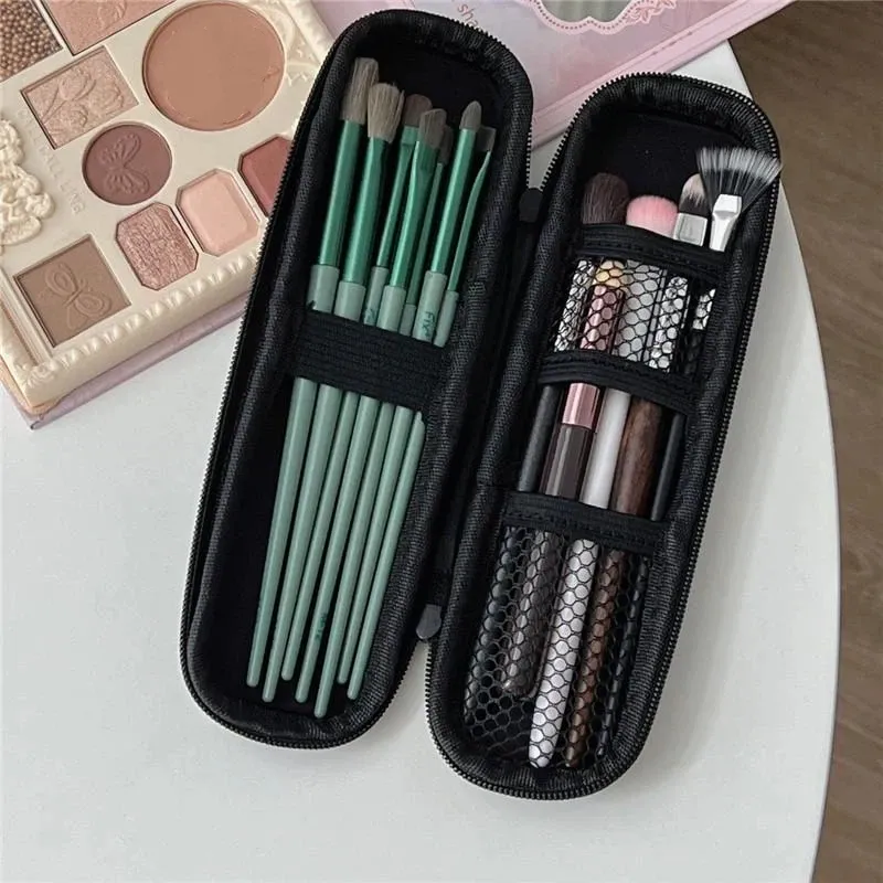 (N) Sacos de armazenamento de cosméticos pretos à prova d'água com zíper duplo estojo para pincéis de maquiagem bolsa feminina portátil suporte para pincel de viagem caixa de caneta