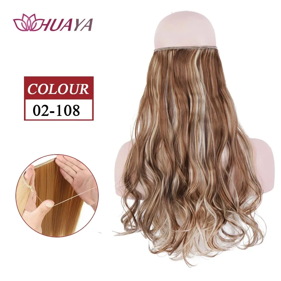 Synthetic Long Straight Invisible Wire No Clips In Hair Extensions Fake Hair Pieces Secret Fish Line Hairpieces For Women