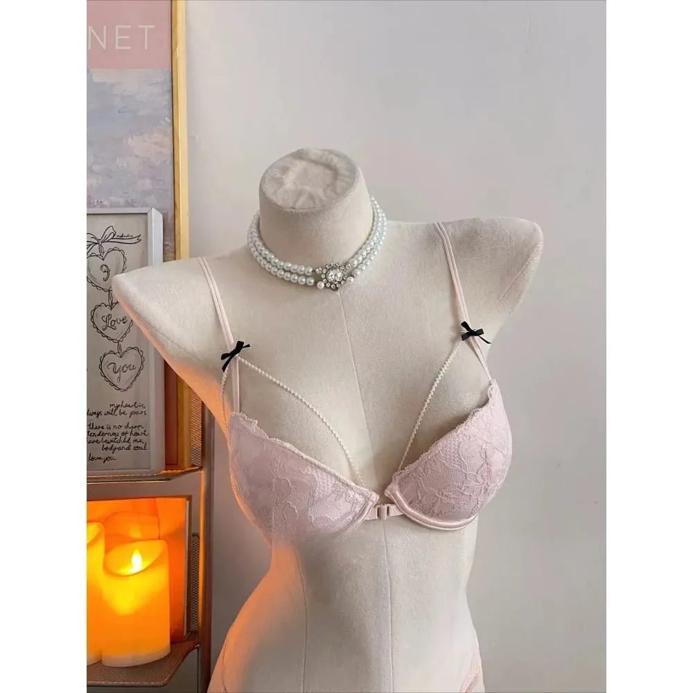 Sutiã feminino beleza com renda traseira, fechamento frontal, sem arame, alças finas, lingerie respirável para busto pequeno 32-38, roupa casual