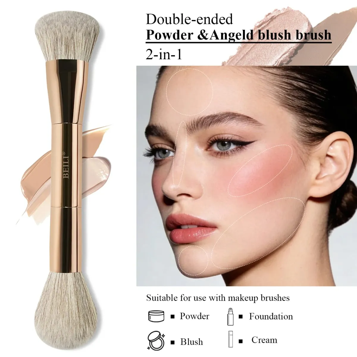 Conjunto de pincéis de maquiagem, pincéis de maquiagem dupla face para base, contorno, blush, mistura de sobrancelha e sombra de olho, fibra ciano brilhante