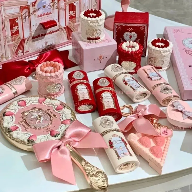 Flor sabe morango cupido coleção kit de maquiagem completa profissional rosto paleta blush sombra lábio creme sólido perfume conjuntos