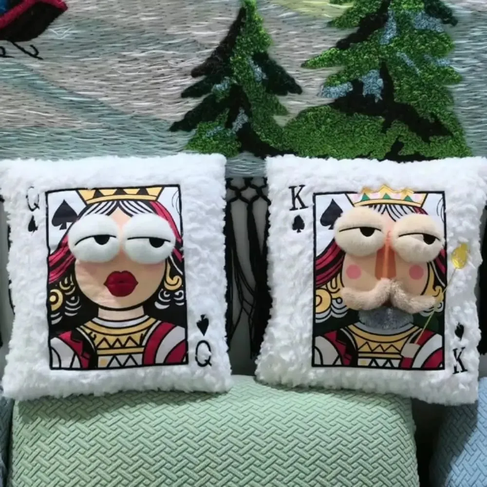 Almofada de cartão de pôquer estilo patchwork, olhos grandes 3d, design de alto valor, travesseiro bordado, tema de jogo de cartas, travesseiro de retalhos, decoração de casa — image 3