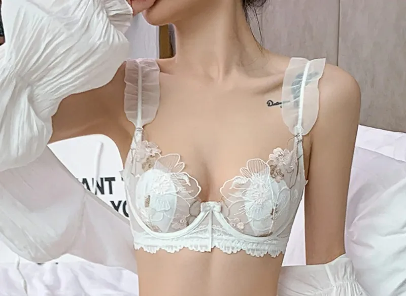 Francês elegante bordado renda minimizador sutiã suporte macio underwire coelho orelha copo sexy lingerie pura conjunto grande busto S-XL tushy
