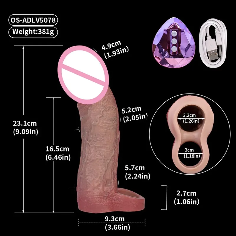 Controle sem fio realista oco vibrador macio silicone pênis manga preservativo masculino pau realçador atraso ejaculação brinquedos sexuais