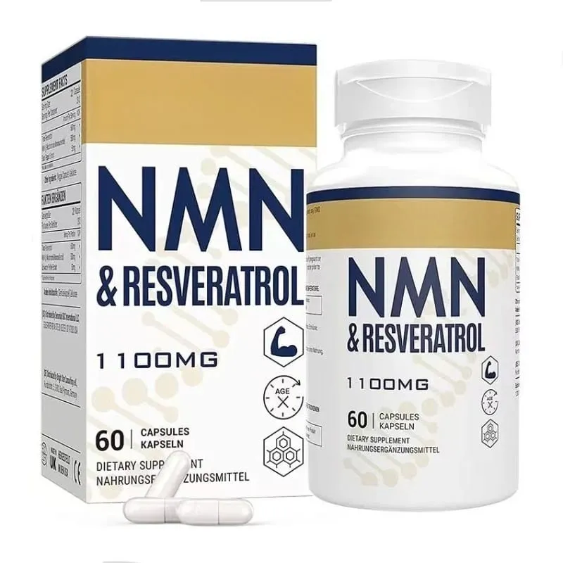 NMN & Resveratrol Cápsulas Suplemento Complexo Antioxidante com Extrato de Pimenta Preta 1100mg 60 Cápsulas