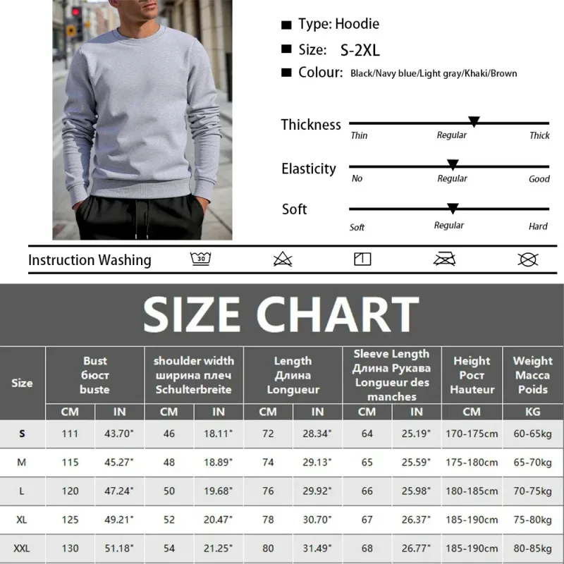 Men's Crew Neck Pullover Solid Color Large Sweatshirts Spring Autumn Outdoor Jogging Tops Men Casual Hoodies Streetwear