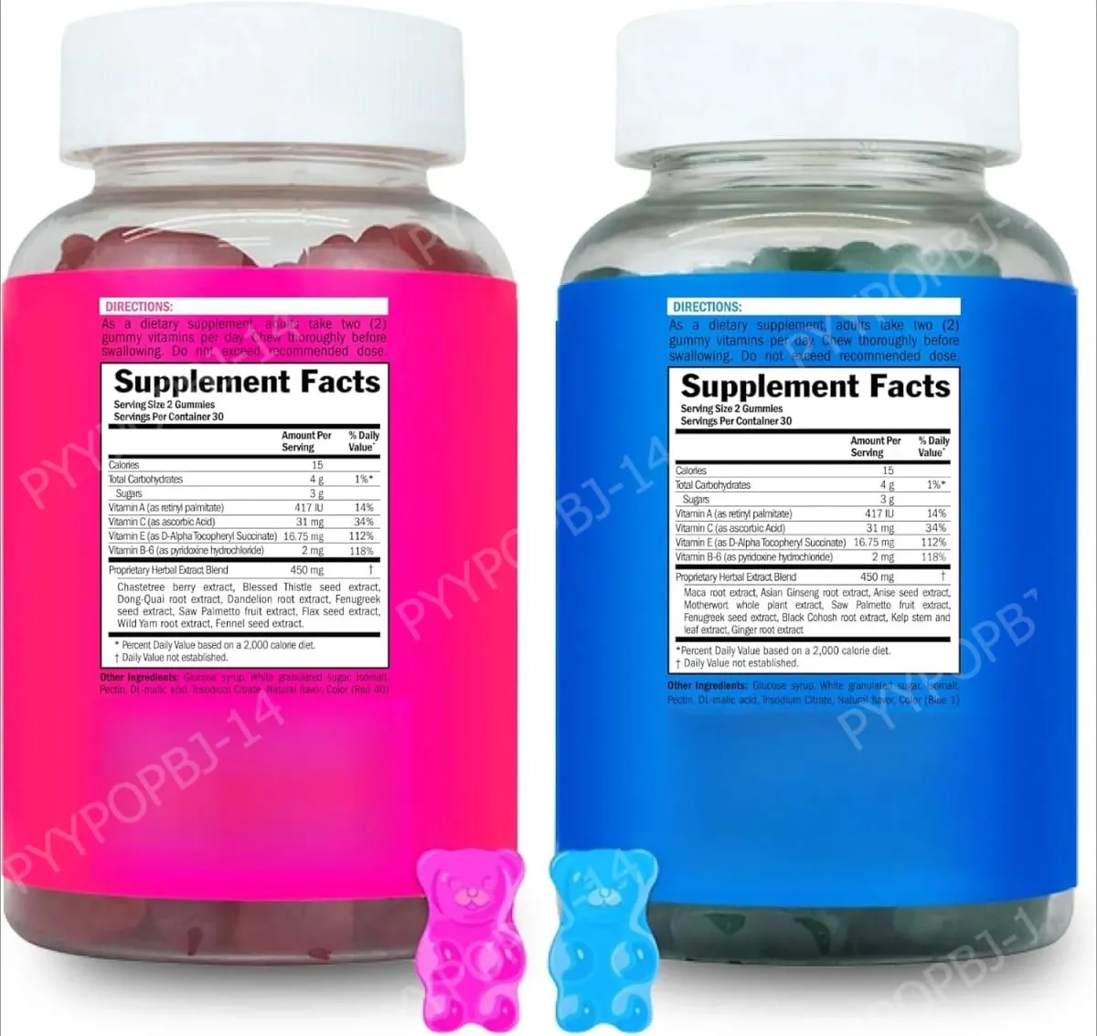 Top&Peach Support Combo Pack Gomas multivitamínicas para mulheres inclui extratos de ervas e vitaminas essenciais sem glúten 60 contagens