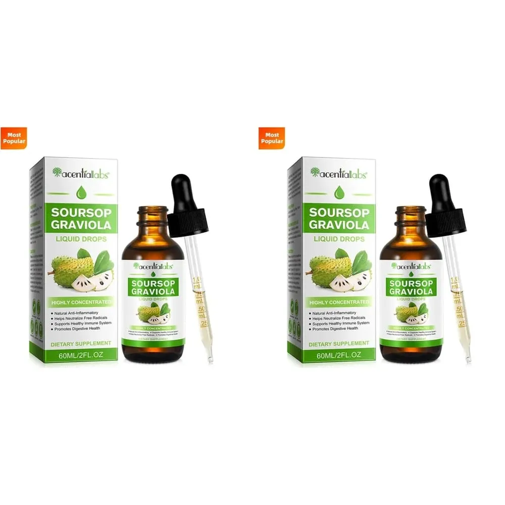 AcentiLabs Graviola Graviola Gotas Líquidas Vitamina C Suporta Saúde Digestiva Sistema Imunológico Defesa Radical Livre 60ml para Adultos
