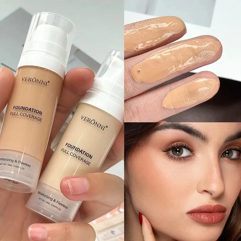 Kit de maquiagem facial para iniciantes, 3 peças, base fosca, primer hidratante, controle de óleo, pó solto, cobertura completa, corretivo facial