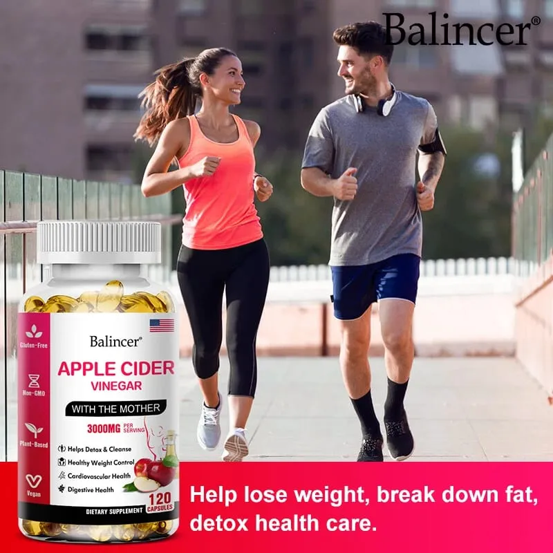 Balincer cápsulas de vinagre de cidra de maçã, queima de gordura, supressor de apetite, perda de peso saudável, suplemento vitamínico de limpeza