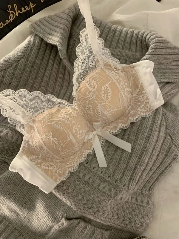 Venda quente sutiã de renda sem fio feminino pequeno busto grosso acolchoado push up elevador anti sag suporte lateral lingerie sexy 32-38 ab