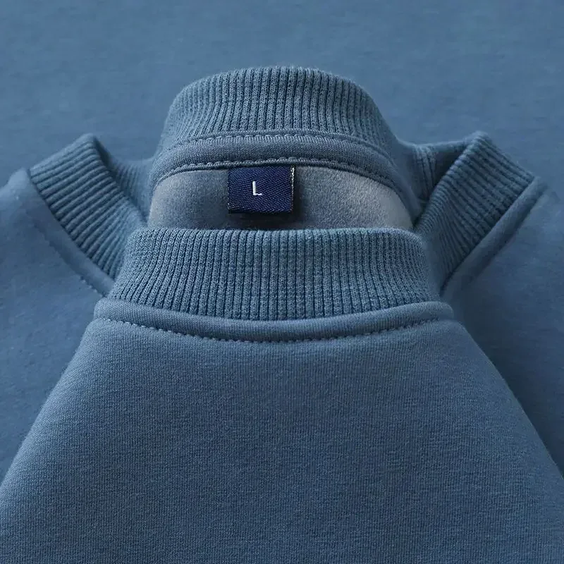 600G Cotton Plush Thickened Sweatshirt Thin Plush Heavyweight Solid Round Neck Sweater Autumn Winter Warm Sweater