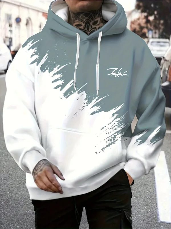 Mode Gradient Print Herre-hættetrøjer Sjove 3D-bogstavmønster Oversize sweatshirts Efterår og vinter Casual Pullover Mænd Tøj — image 5
