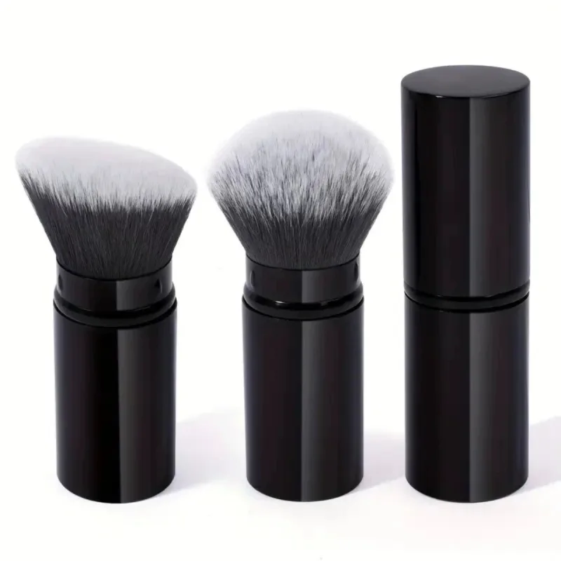 Pincel de maquiagem portátil para base, 2 peças, com tampa, retrátil, cabeça redonda, oblíquo, corretivo facial, blush, ferramentas de maquiagem