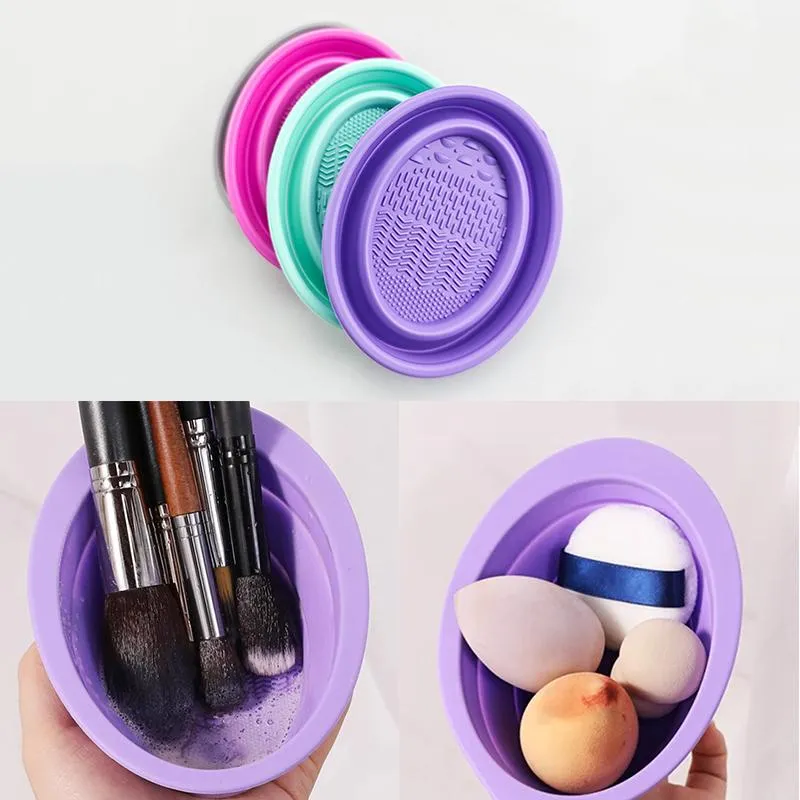 Lavar tapete limpo ferramentas de beleza caixa de purificador de silicone macio escova de maquiagem limpador de pó dobrável tigela de limpeza escovas de sombra