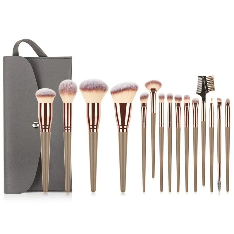 15 pçs pincéis de maquiagem conjunto com saco de armazenamento cerdas macias rosto olho escova kit para fundação blush sombra sobrancelha ferramentas cosméticas