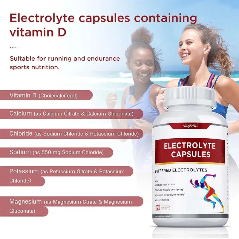 Cápsulas eletrolíticas - Suporta equilíbrio eletrolítico, alivia o estresse, suplementos, nutrição esportiva, melhora a resistência, não OGM