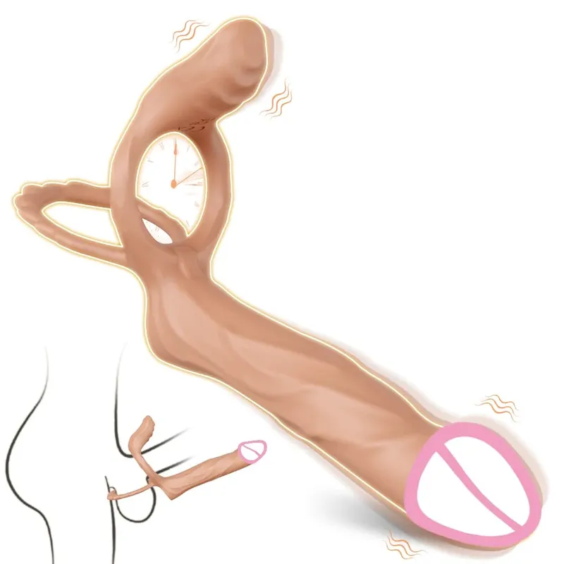 Vibrador de penetração dupla para casal, anel peniano de sêmen, anel peniano, ampliação do pênis, brinquedos sexuais vibratórios retardados para homens adultos