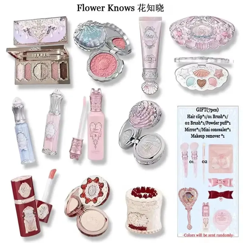 Flor sabe 4/5 pçs tudo em conjunto de maquiagem pérola sombra paleta lipmud lip gloss blush corretivo primer loção ferramenta kit cosméticos