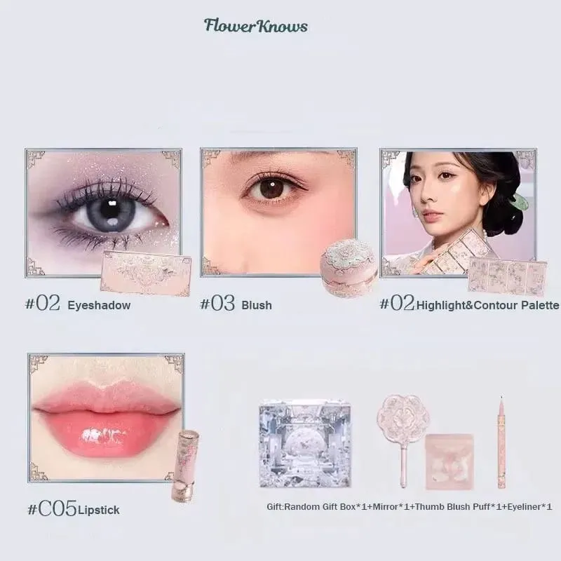 Flor sabe conjunto de contos de fadas do meio do verão compõem caixa de presente paleta de sobrancelha em pó blush corretivo lipgloss para mulher — image 7