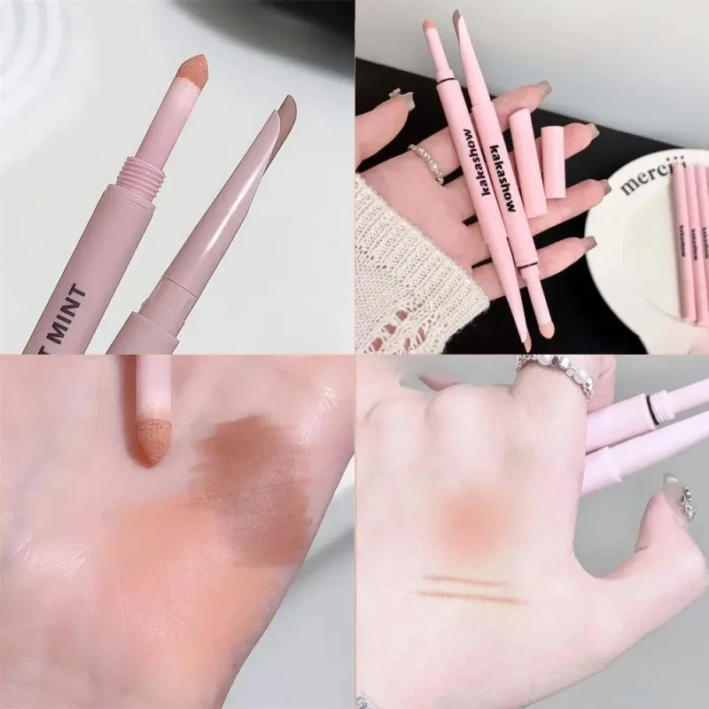 Caneta aegyosal fosca com glitter de extremidade dupla, destaque e sombra, maquiagem para os olhos, delineador em gel para bicho da seda