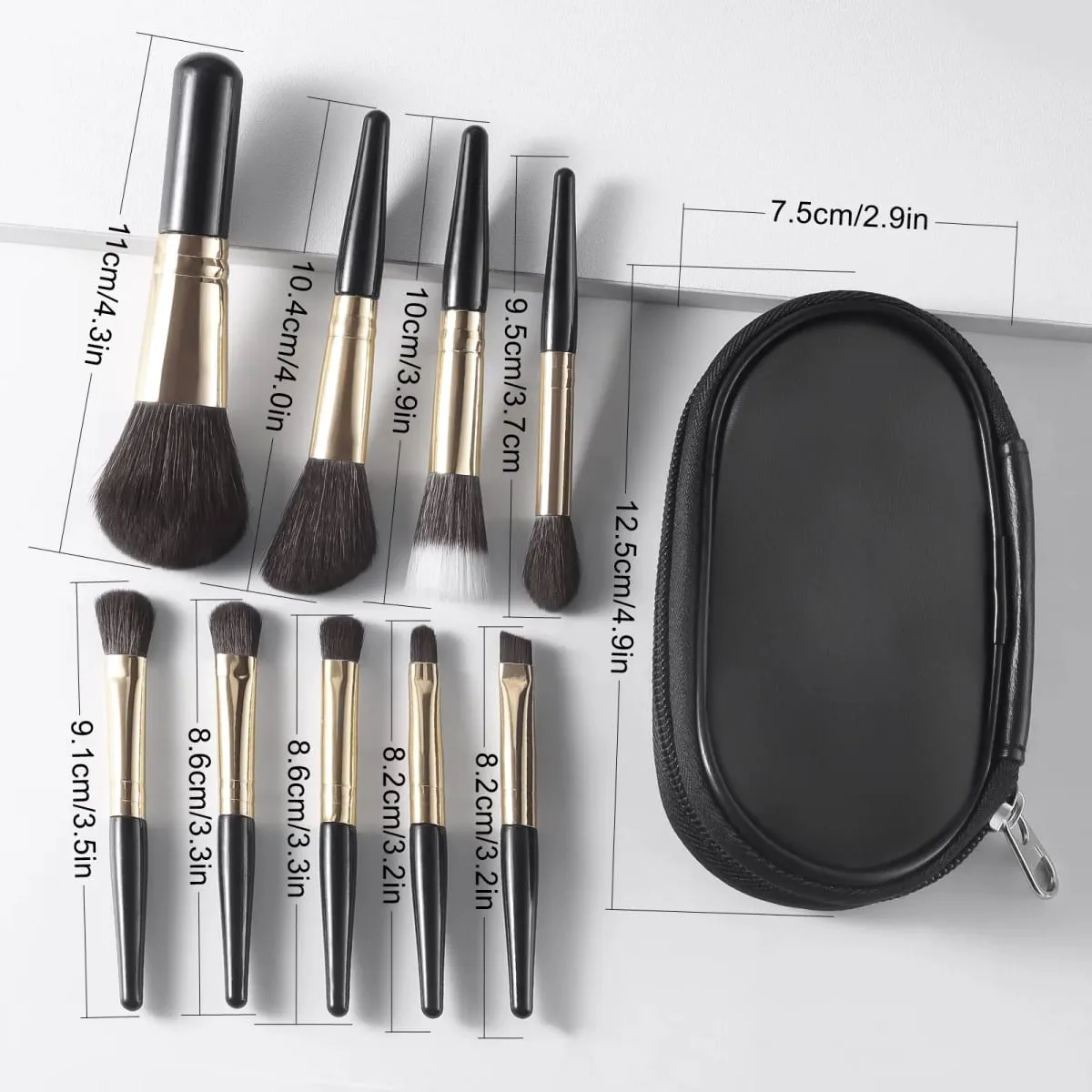 메이크업 브러쉬 세트 9pcs 미니멀리스트 휴대용 보관 가방 포함 공급 메이크업을 위한 휴대용 화장품 브러쉬