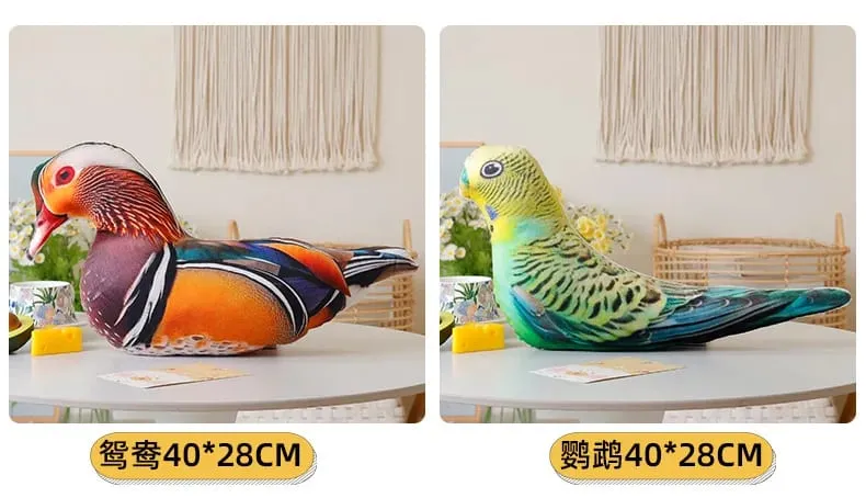 Simulation 3D Printed Animal Pillow Lifelike Parrot Goose Duck Pigeon Pheasant Cock Stuffed Doll Cute Cushion Toys Home Decor