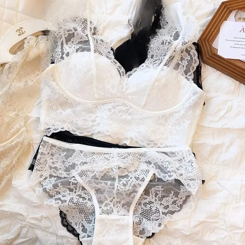 Conjunto de bralette de renda – Sutiã anti flacidez sem fio, lingerie respirável ajustável, sem arame, confortável, fino, sexy, uso diário