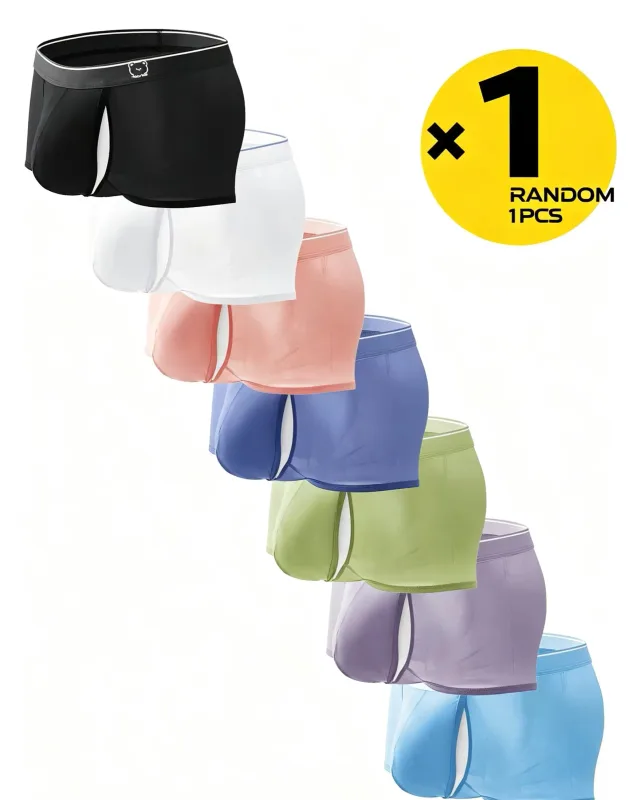 Roupa interior boxer de seda gelo masculina, cuecas de malha fina respirável de secagem rápida, cintura elástica conforto roupa interior de verão, 1 peça aleatória