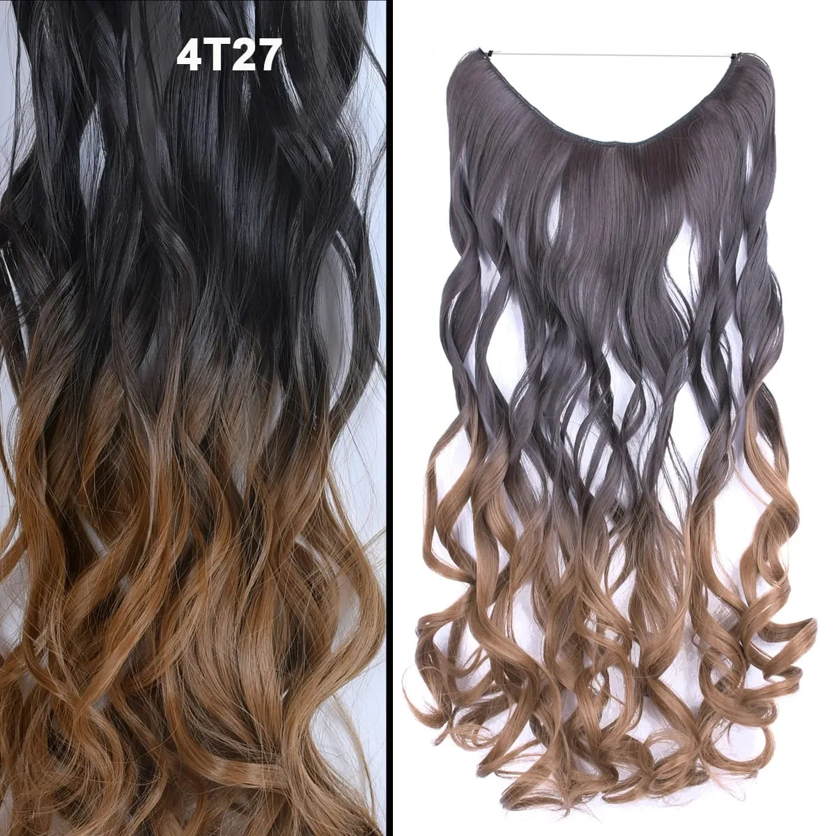 Jeedou Bergelombang Sambungan Rambut Keanjalan Keanjalan Tali Ikan Kawat Halimunan Satu Keping Tanpa Klip Alat Rambut Sintetik Warna Ombre Untuk Wanita