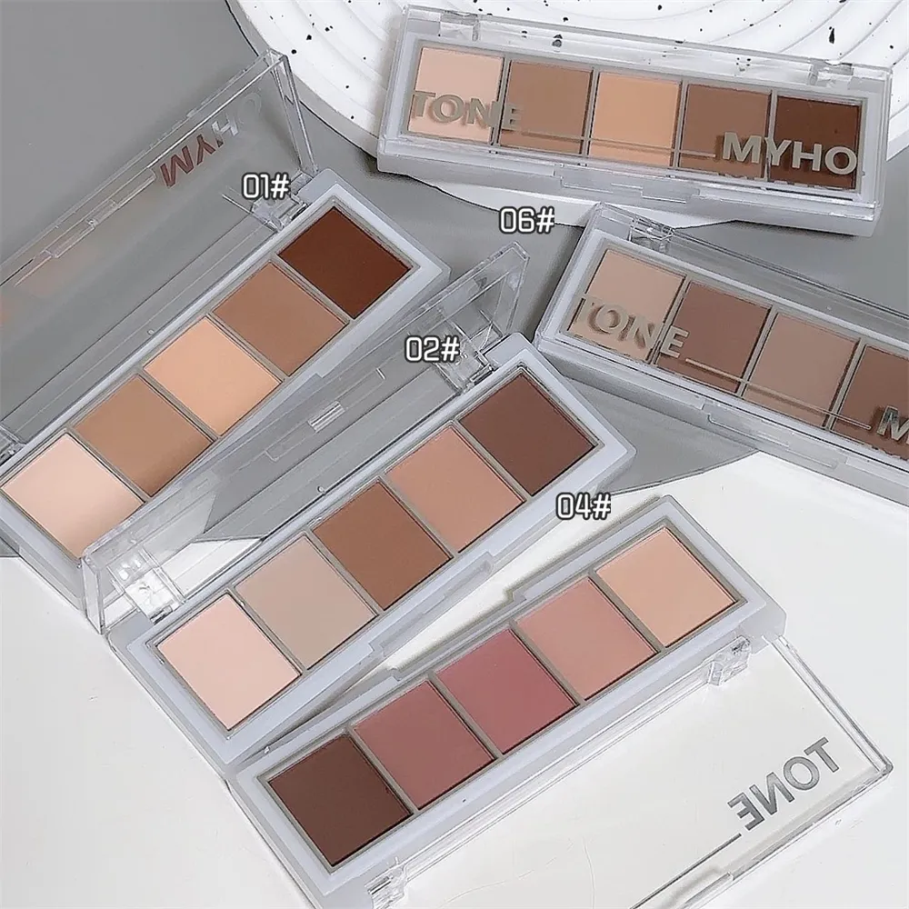 Paleta de sombras de 5 cores, fosca, marrom natural, portátil, bronzeadores, contorno cosmético, sombra de olhos, cor da terra, paleta de maquiagem