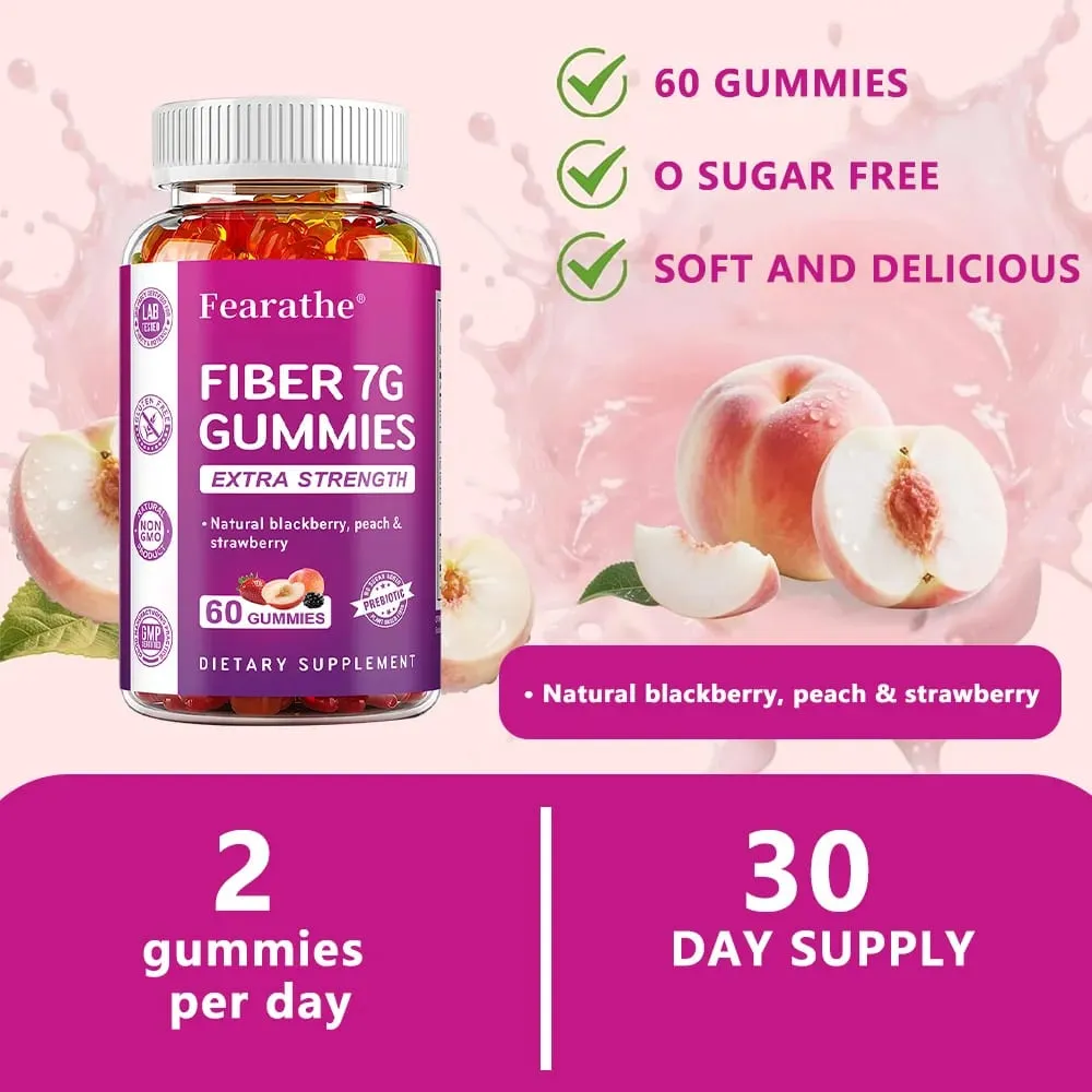 Prebiotic Fiber Gummies for Adults - 7G Fiber Extra Strength - Zero Sugar Added - Digestive Health & Regularity Support