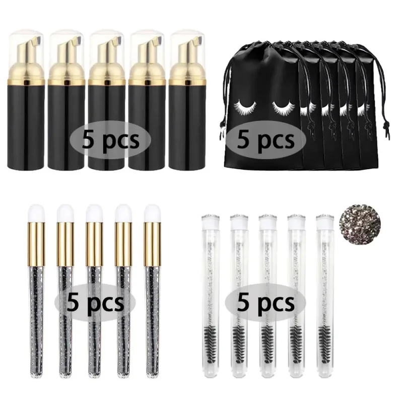60ml recarregável vazio bomba de plástico garrafa lash extensão kit limpeza haste longa escova lash modelador poeira tubo eva saco armazenamento ferramentas
