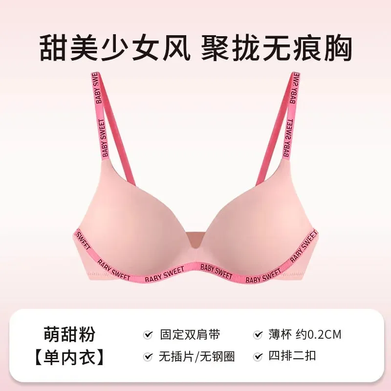 Conjunto de bralette sem costura para adolescentes, conforto sem fio, acolchoamento push up, levemente forrado, cor pura, calcinha, mulheres jovens, lingerie moyisu