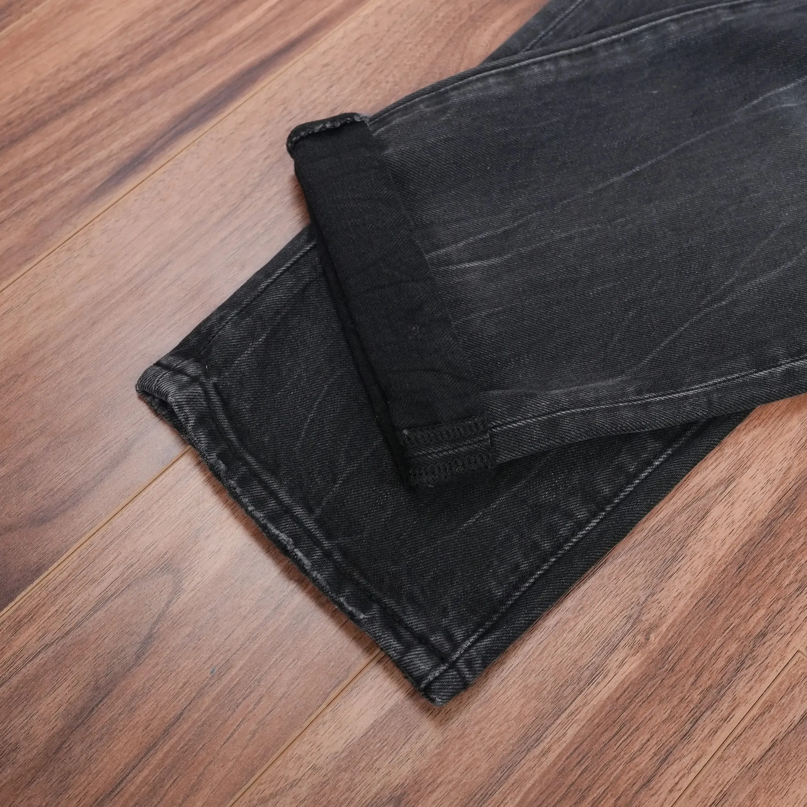 High Quality Spring Washed Blackgray Denim Jeans for Men Ripped Hole Distressed Design Regular Straight Comfortable Casual Pants