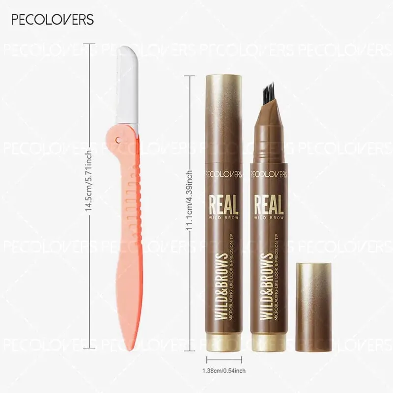 2 PÇS/SET 3D Selvagem À Prova D' Água & Sweatproof Lápis de Sobrancelha & Navalha Mult Ponta Dividida Sobrancelhas Caneta Sobrancelha Portátil para Viagens