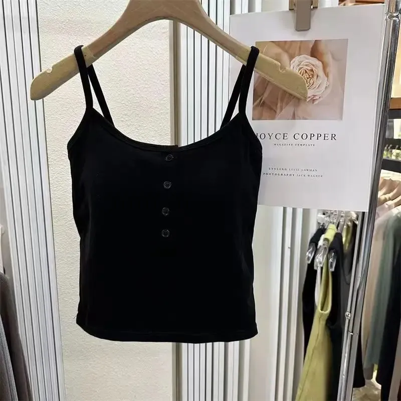 Colete feminino listrado integrado, roupa interna e externa, botão fixo, sem sutiã, top esportivo, estilo curto, algodão 100%, colete curto