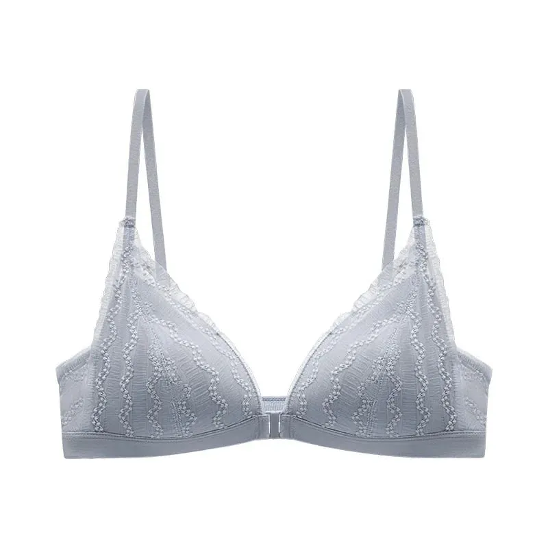 Sutiã push up para seios pequenos, bralette de renda frontal sem fio, copo triangular, roupa íntima sexy, copo demi fino, peito pequeno