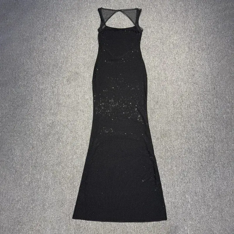 Multi cores sem costas brilhantes strass malha retalhos vestido longo para mulheres magro bodycon festa à noite vestidos de cocktail